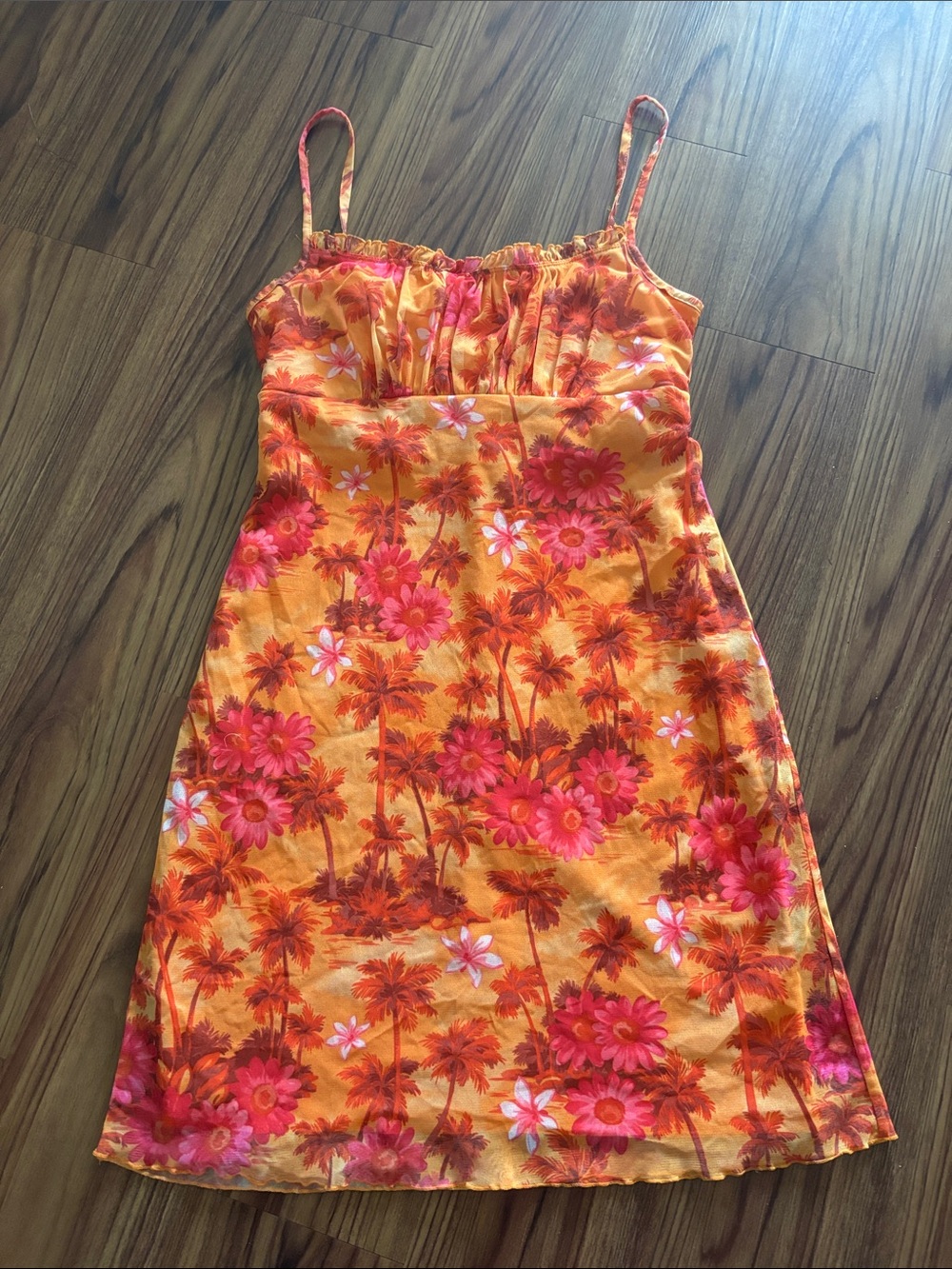 Vintage Y2K Orange & Pink Floral Sundress
